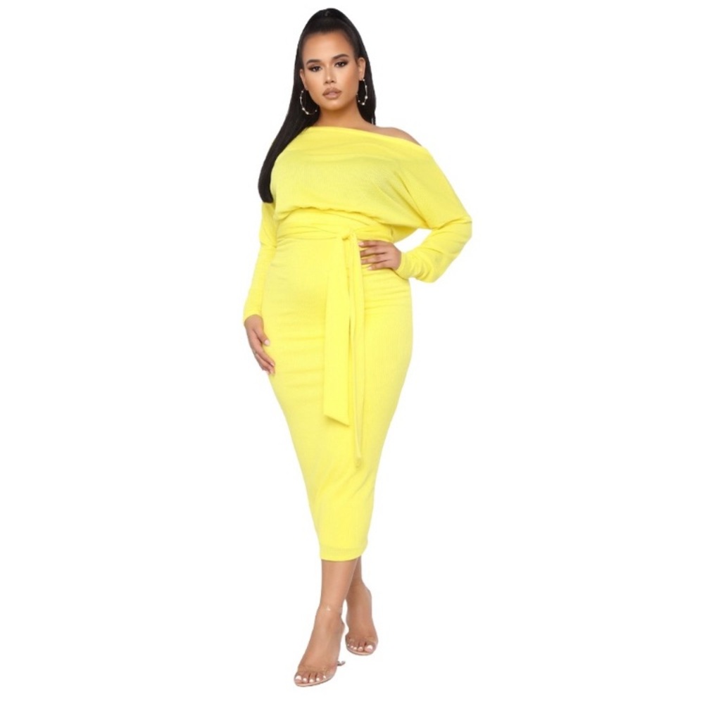 Fashion Nova Never Tied Down Yellow Maxi Dress